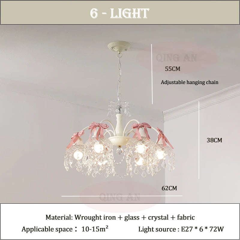 French Crystal Chandeliers Bedroom Living Room Dining Room Lamps Pink Bow Baby Room Princess Room Girl Bedroom Decor Chandelier