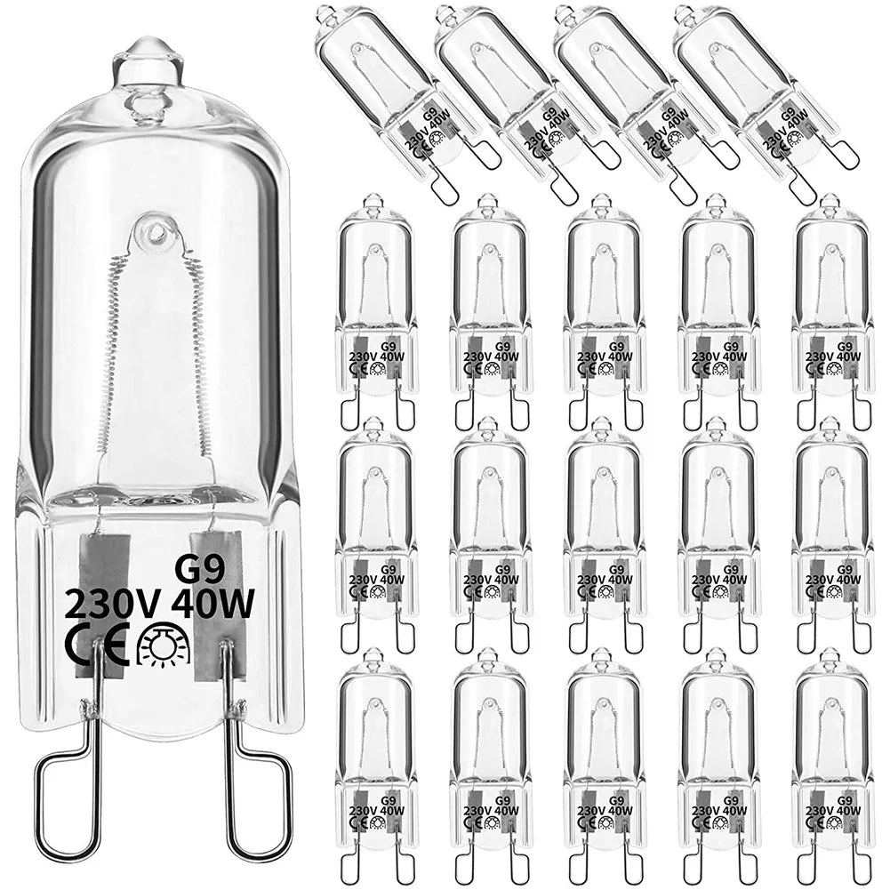 20Pcs G9 Halogen Light Bulbs,40W Clear Halogen Lamps Dimmable, Warm White 2800K for Chandeliers, Pendants, Landscape Lights