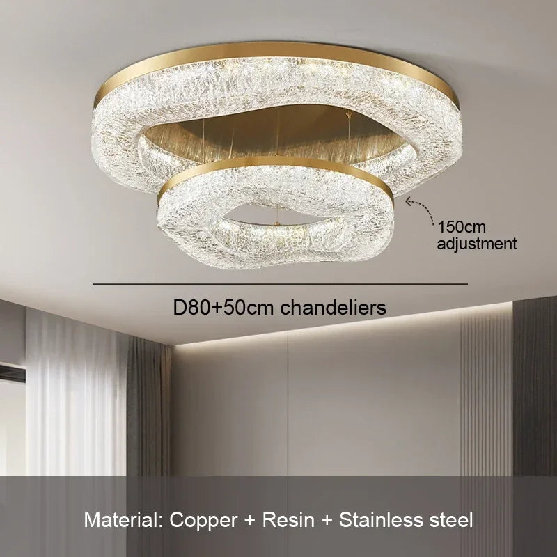 Luxury Gold Lustre Crystal Chandelier Rounded Copper Ceiling Lamp for Dining Living Room Bedroom Home Decoration