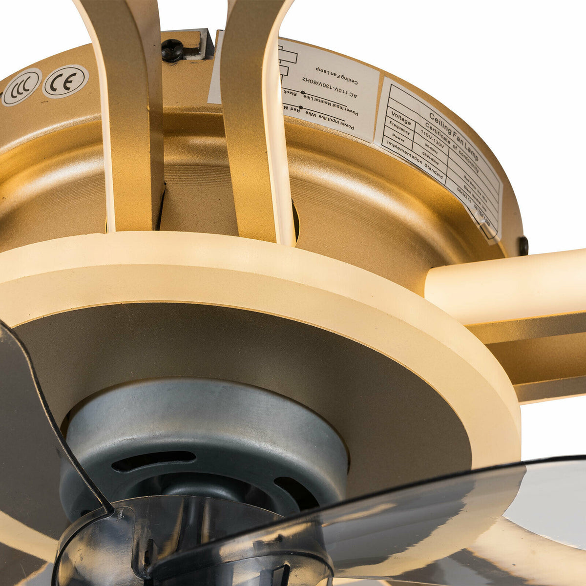 20 Inch Bladeless Ceiling Fan with Light and Remote Control 3 Light Color 3 Wind Speed Timing Silent Gold Enclosed Ceiling Fan