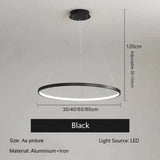 Nordic Ring LED Chandelier - Modern Aluminum Circle Pendant Light (Black/Gold)