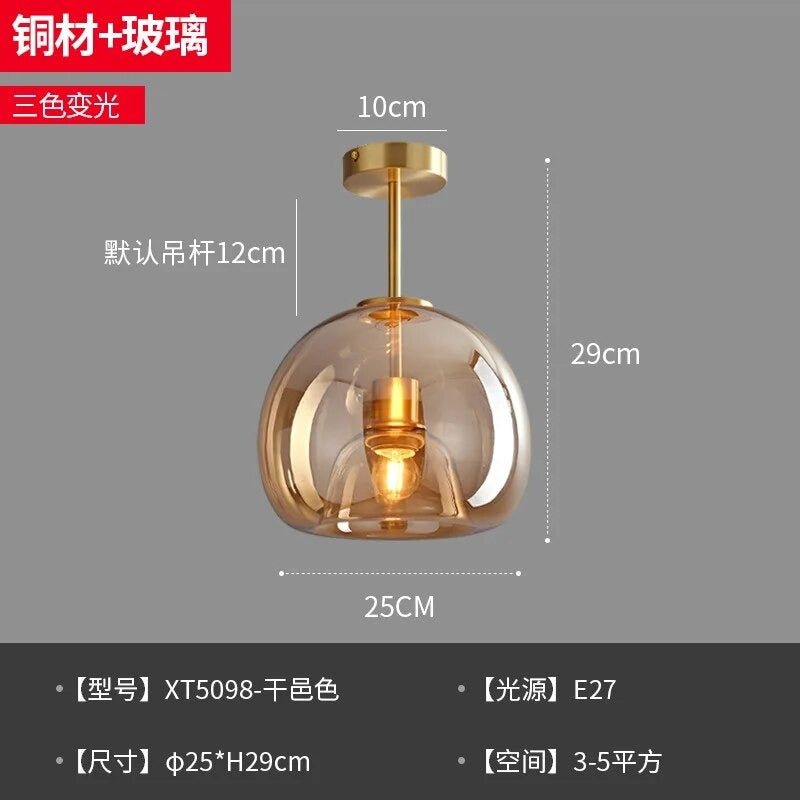 Nordic Smoke Grey Chandelier Ceiling Lamp Post-modern Amber Glass Ceiling Lamp for Living Room Corridor Bedroom Art Ceiling Lamp