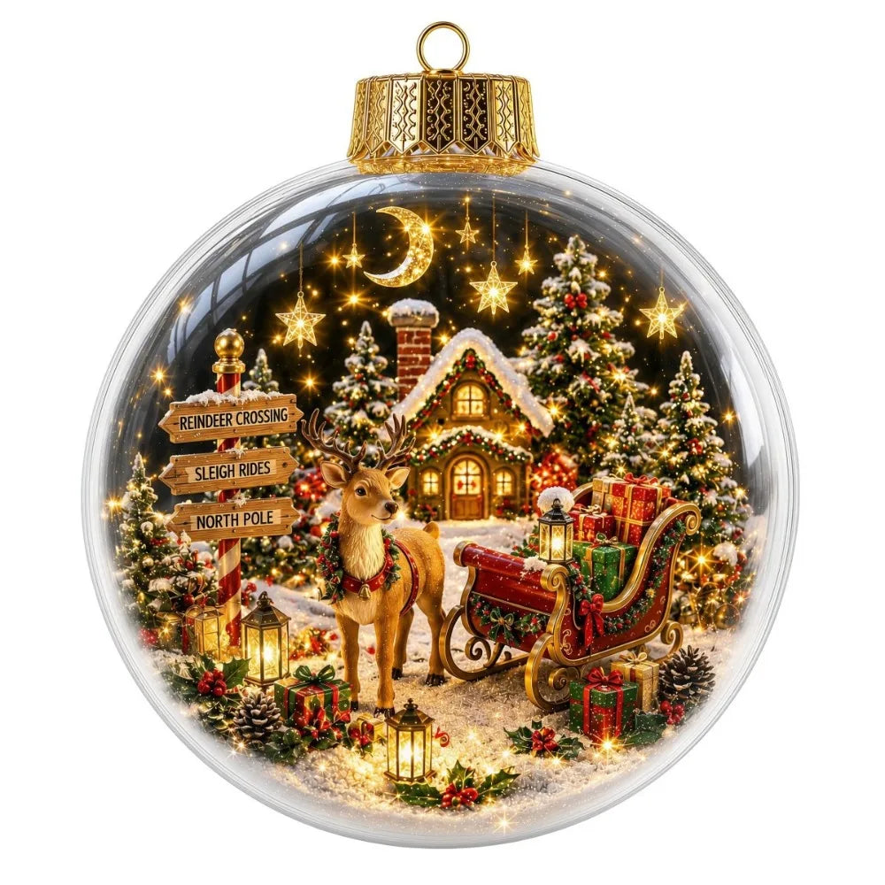Acrylic Material Christmas Ball Ornament Transparent Design 8CM Size Santa Claus Pendant with Light Holiday Tree Pendant