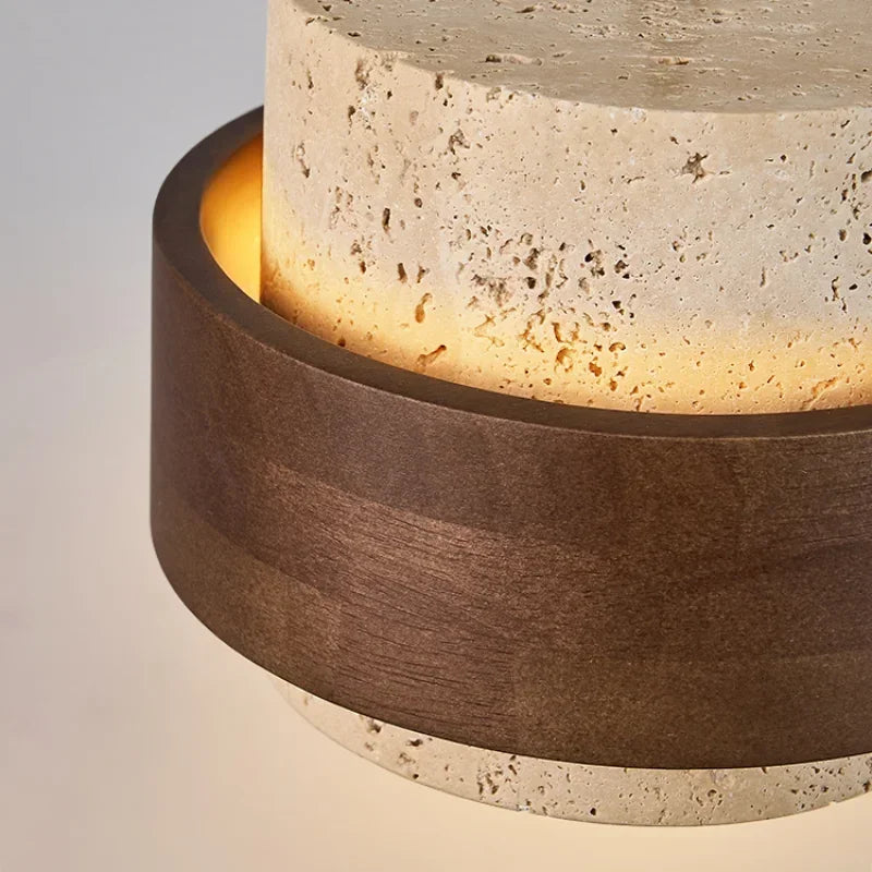 Led Pendant Lamp Bedroom Beside Chandelier Small Stone Light Wood Walnut Color Hanging Lighting Fixture Retro Bar Restaurant