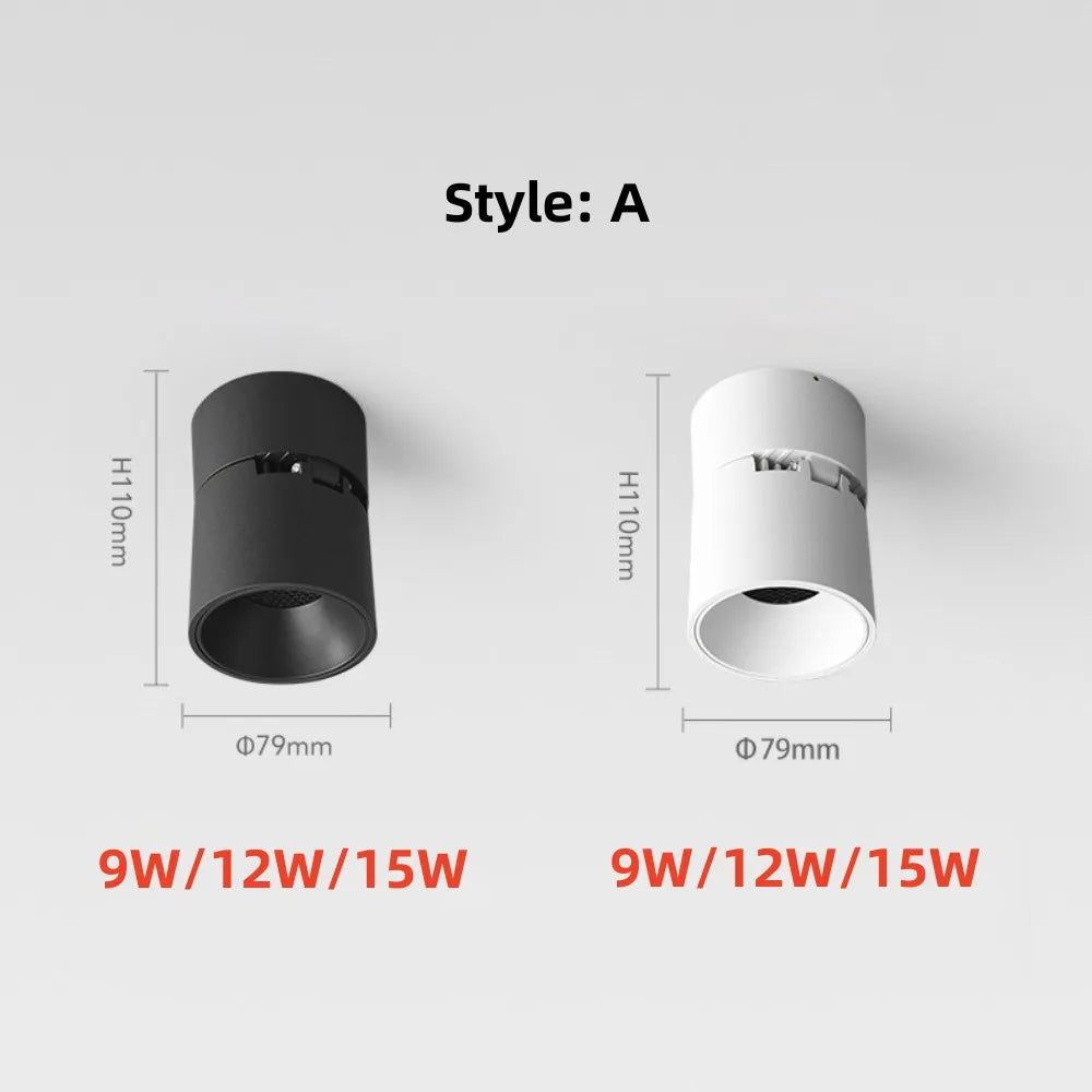 Folding Surface Mount LED Spotlight - No-Drill Anti-Glare Ceiling Downlight