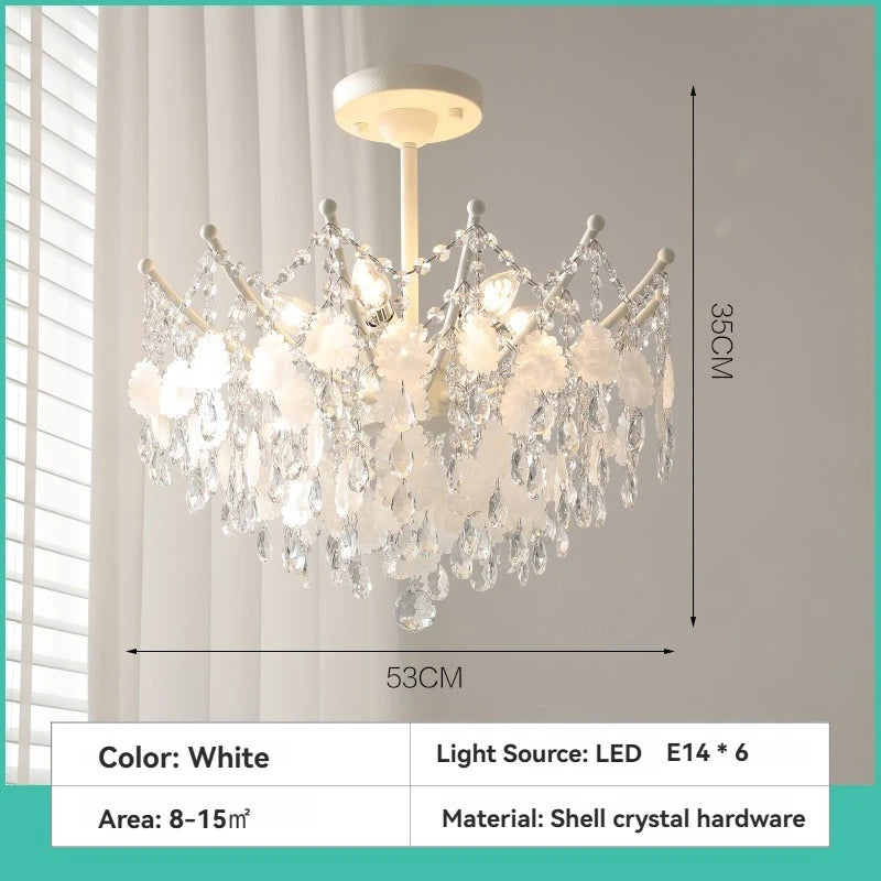 French K9 Crystal Chandelier Luxury Vintage Blue/White Natural Shell Pendant Light for Romantic Villa Living Dining Room Bedroom