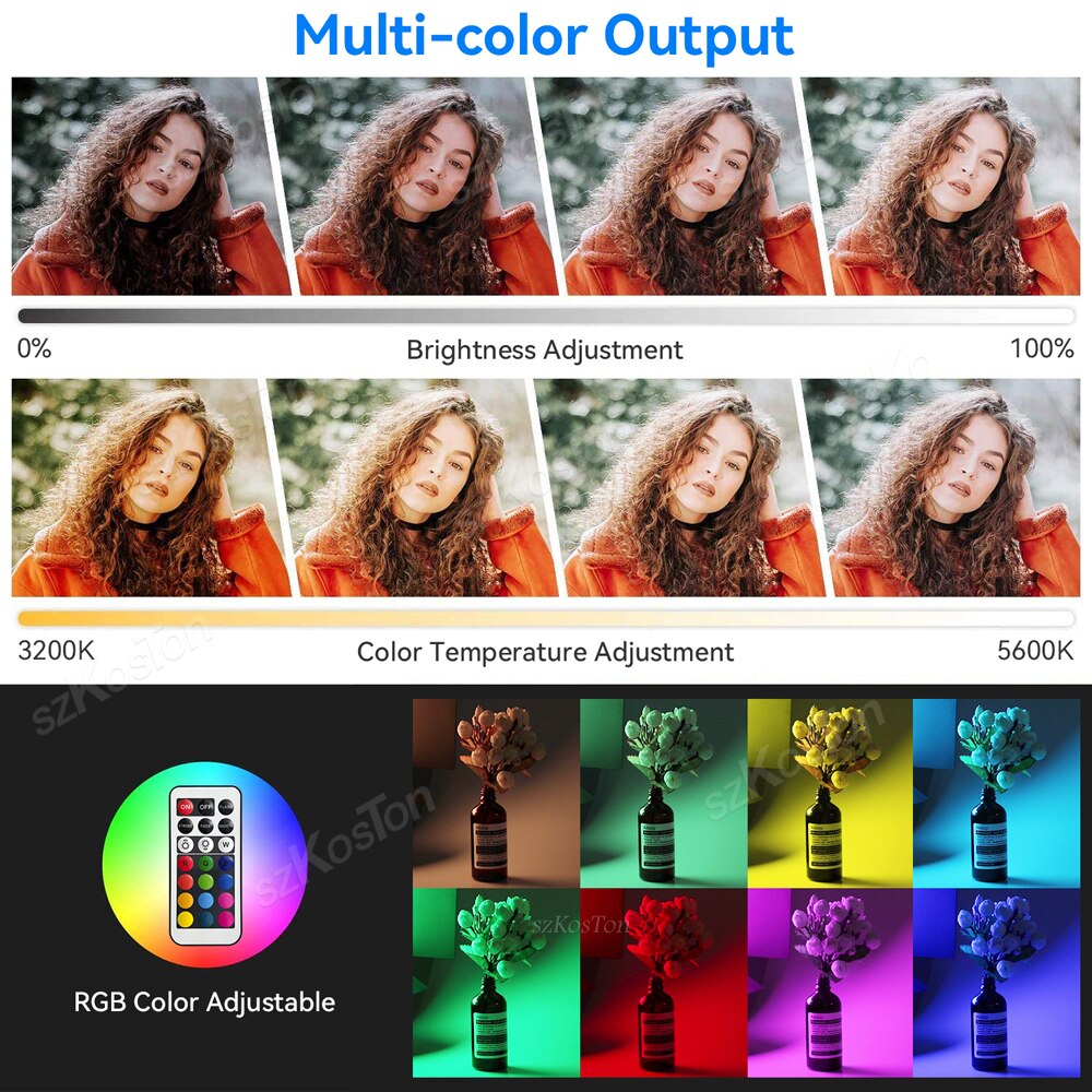 U800+ U600+ LED Video Light Photo Studio Lamp Bi-Color RGB Dimmable with Tripod Stand Remote for Photography Live Steaming