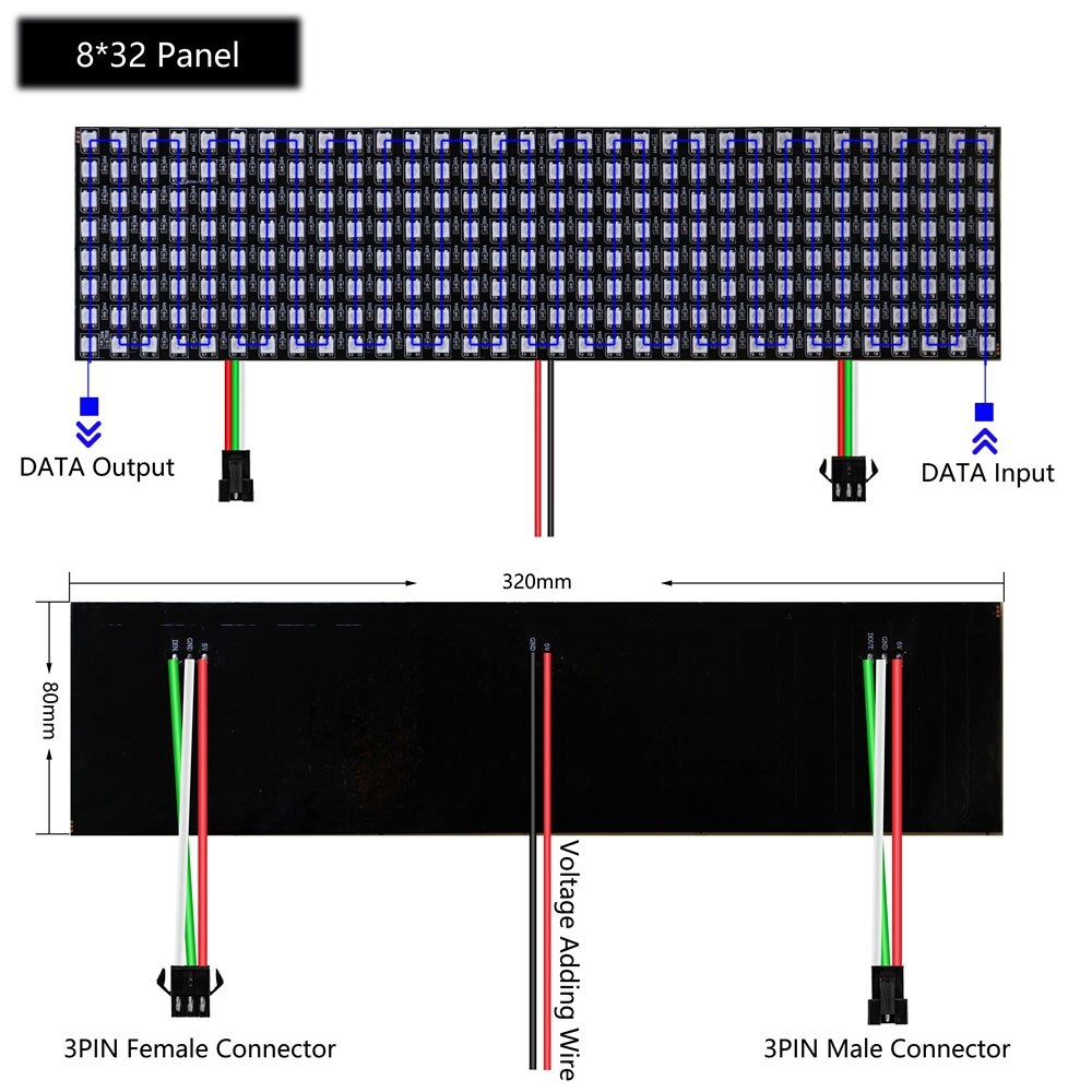 RGB LED Digital Flexible Individually Addressable Panel Light Strip WS2812 8x8 16x16 8x32 Module Matrix Screen 5V