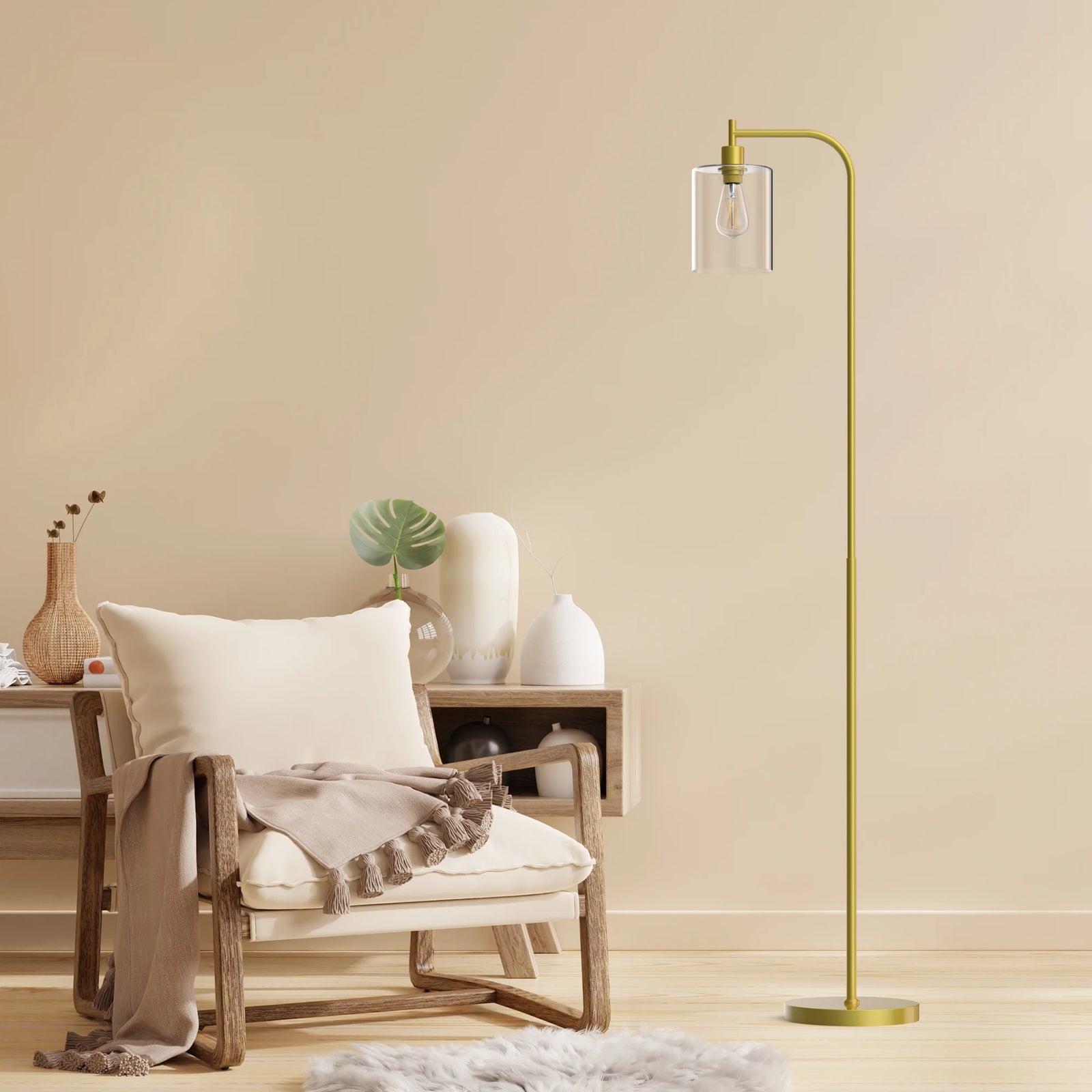 Modern Standing Tall Industrial Arched/Arc Floor Lamp with Glass Shade and 2 Bulbs Included