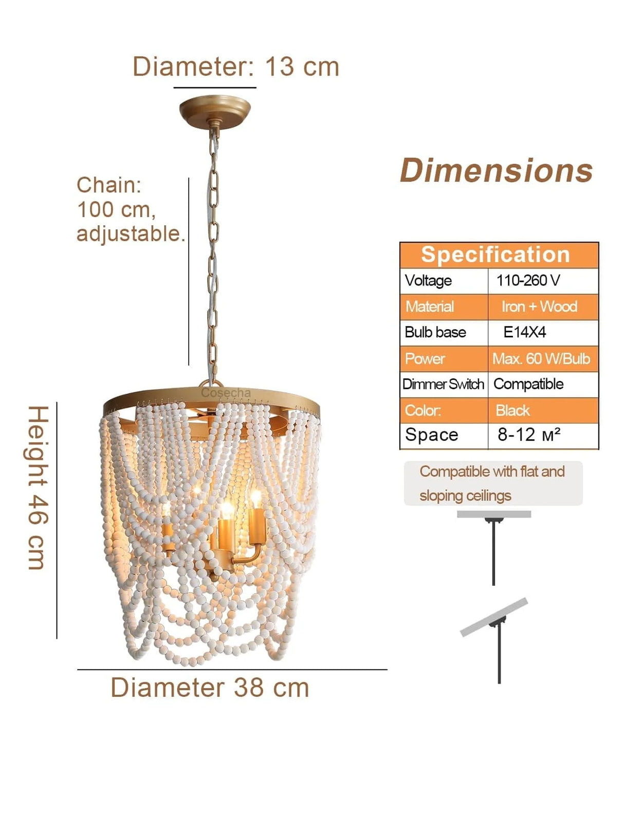 Vintage Black Pendant Chandelier Wood Beaded Antique Lighting Foyer Dining Nordic Chandelier Bedroom Pendant Kitchen Lamps