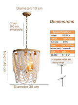 Vintage Black Pendant Chandelier Wood Beaded Antique Lighting Foyer Dining Nordic Chandelier Bedroom Pendant Kitchen Lamps