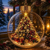 Transparent Lighted Christmas Ball Ornament Acrylic Plastic Clear Christmas Bauble Ornament Exquisite Cartoon Style