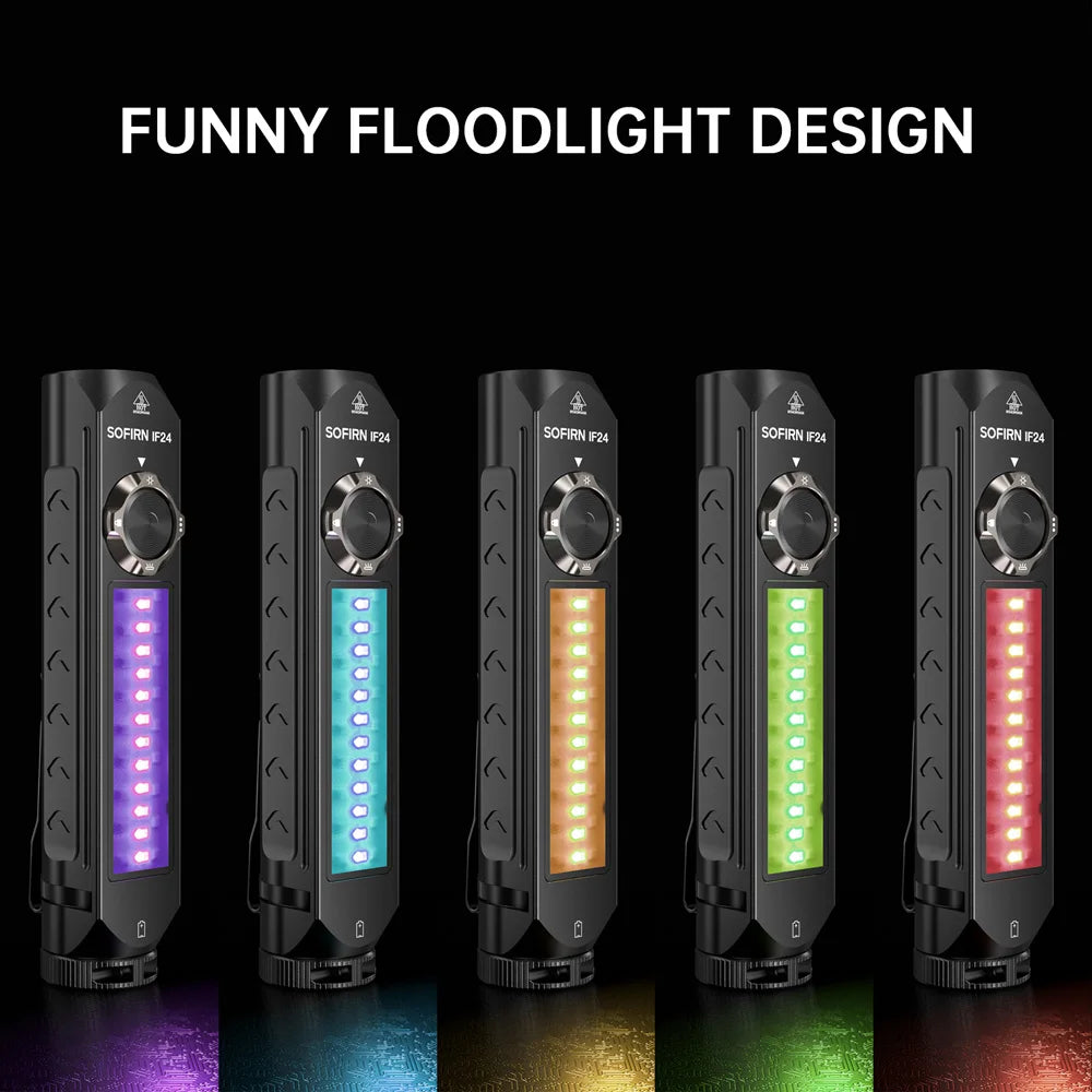 IF24 2000lm RGB LED Flashlight (SST40 Main Beam & Side Light) - IP66 Waterproof 18650 USB-C Rechargeable Torch with Magnetic Tailcap