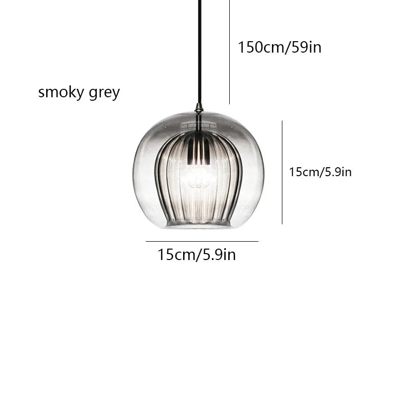 Nordic LED Loft Pendant Light Glass Amber/Clear Hanging Lighting Fixture Industrial Pendant Lamp for Kitchen Living Room Modern