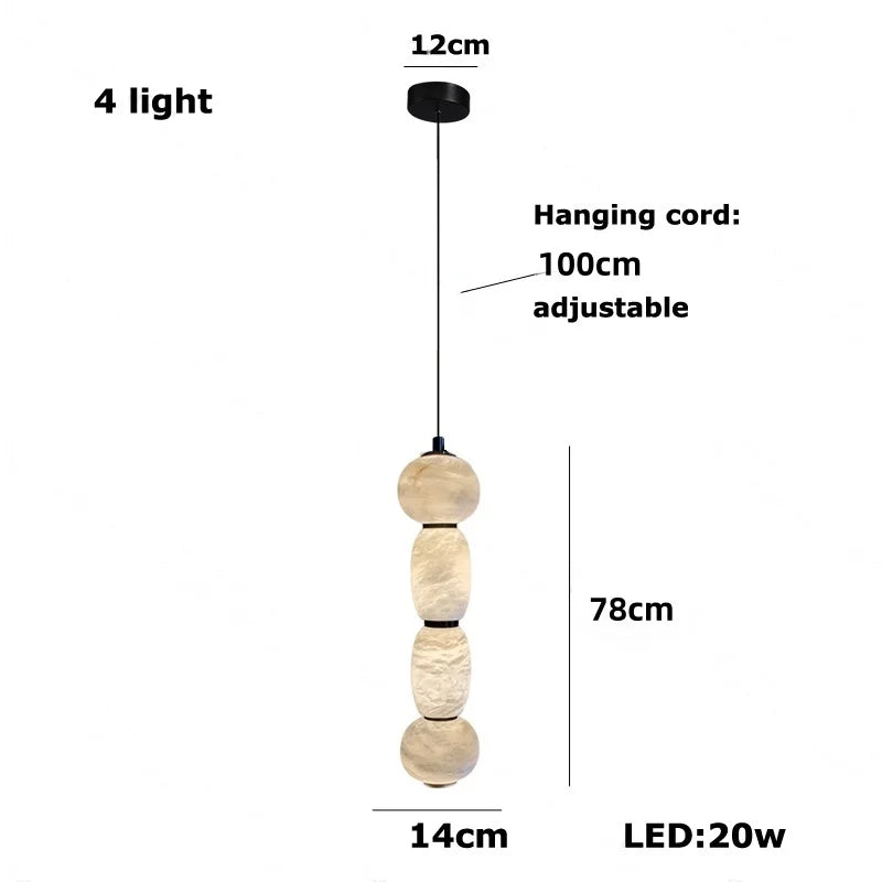 Modern Natural Alabaster Linear LED Chandelier - Brass & Marble Hanging Pendant Lamp for Dining Table, Kitchen Island & Living Room