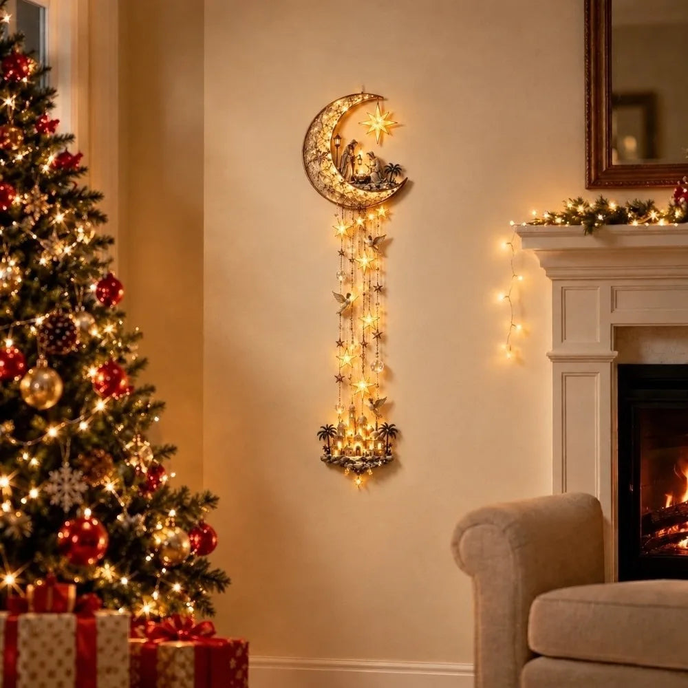 LED Angel Blessing Wall Light Wall Mounted Christmas Wall Decor Starglow Cascading Glowing Star Light Warm White Lights