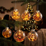 Transparent Lighted Christmas Ball Ornament Acrylic Plastic Clear Christmas Bauble Ornament Exquisite Cartoon Style
