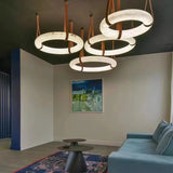 2026 Circular Marble Leather LED Hanging Lamp Modern Bedroom Living Room Main Light Fixture Nordic Faux Marble Pendant Light