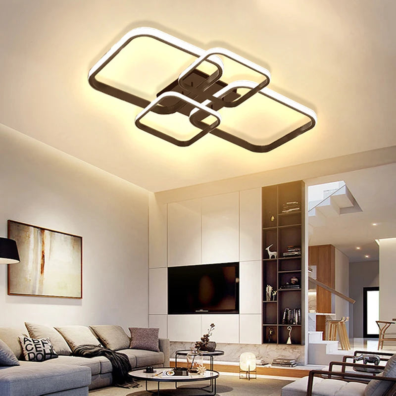 Modern LED Ceiling Lights Living Room Lighting Square 4 Heads Black and White Lamps Living Room Study Home Decor Fixture Lustre