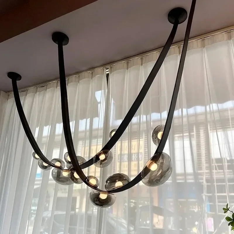 Nordic Minimalist Pendant Lamp Leather Glass Led Lights Modern Living Room Home Decoration Dining Villa Hanging Chandelier