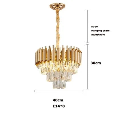 Modern round square layered crystal chandelier black gold luxury Led ceiling lamp living room main lamp villa foyer lighting