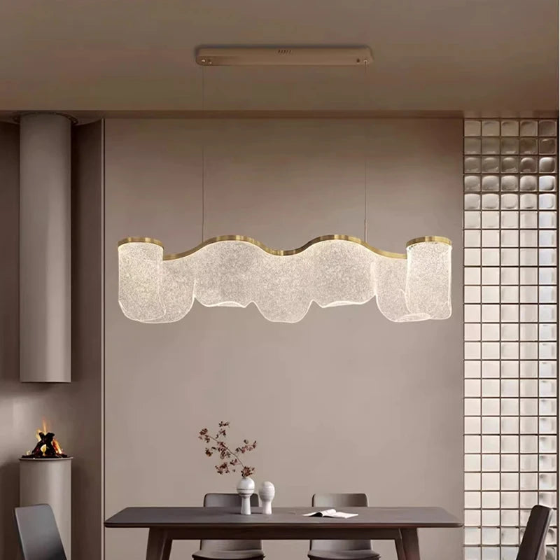 Modern Acrylic Hanging Chandelier Light Fixture Wave Shaped Pendant Lamp for Dining Room Home Decor