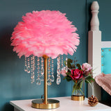 Nordic Feather Crystal Table Lamp Bedroom Ins Girl Warm Bedside Lamp Creative Luxury Romantic Feather Lamp