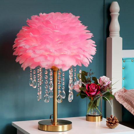Nordic Feather Crystal Table Lamp Bedroom Ins Girl Warm Bedside Lamp Creative Luxury Romantic Feather Lamp