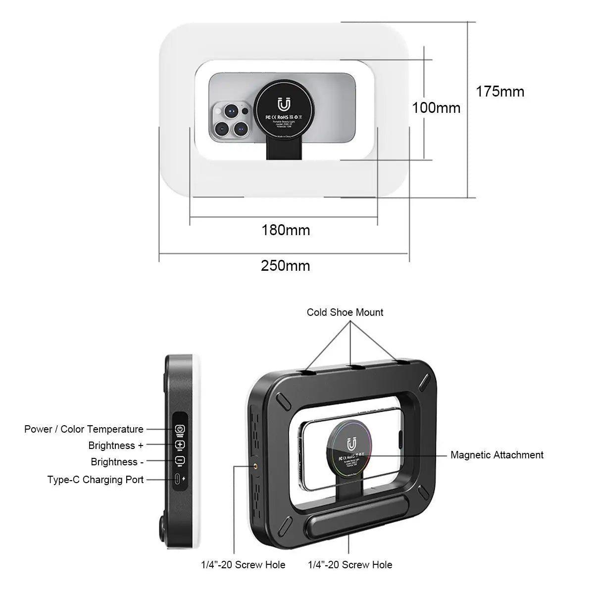 Handheld Magnetic Fill Light Pocket Size - Portable LED Ring Light for Phone