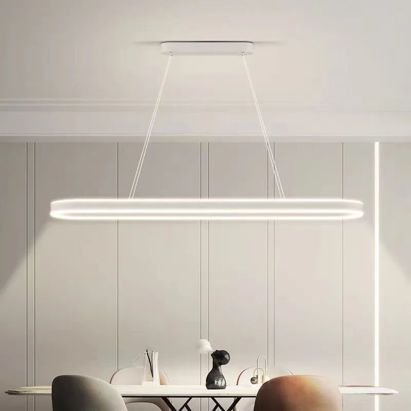 Modern Simple Oval Led Chandelier Aluminium Dimmable Dining Room Pendant Light Lighting Bar Kitchen Hanging Lamp Luster Fixtures