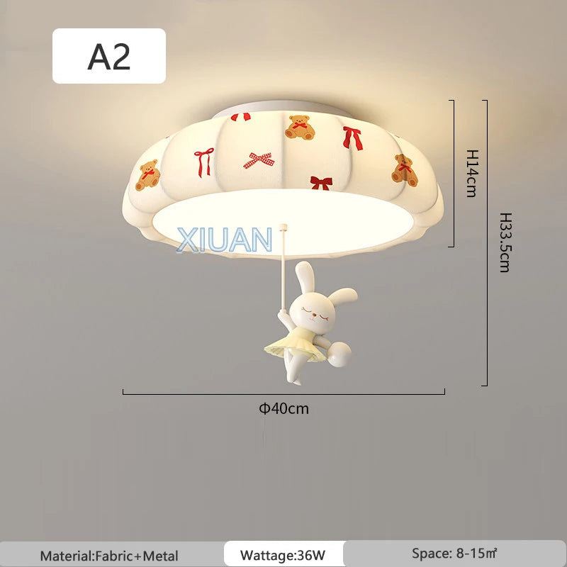 Cartoon Bear Horse Rabbit Ceiling Lamps for Children's Room Bedroom Nursery School Boy Girl Pink Blue Fabric Chandelier Light