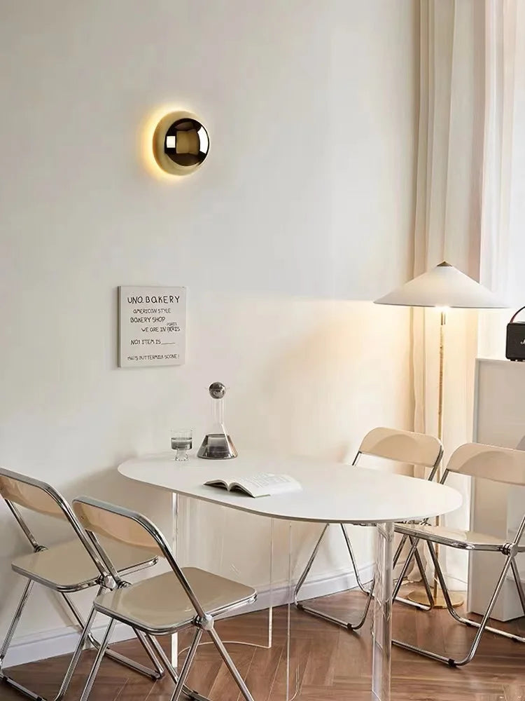 Minimalist plated silver luxurious wall lamp modern simple circular Nordic corridor stairs lunar eclipse bedside lamp