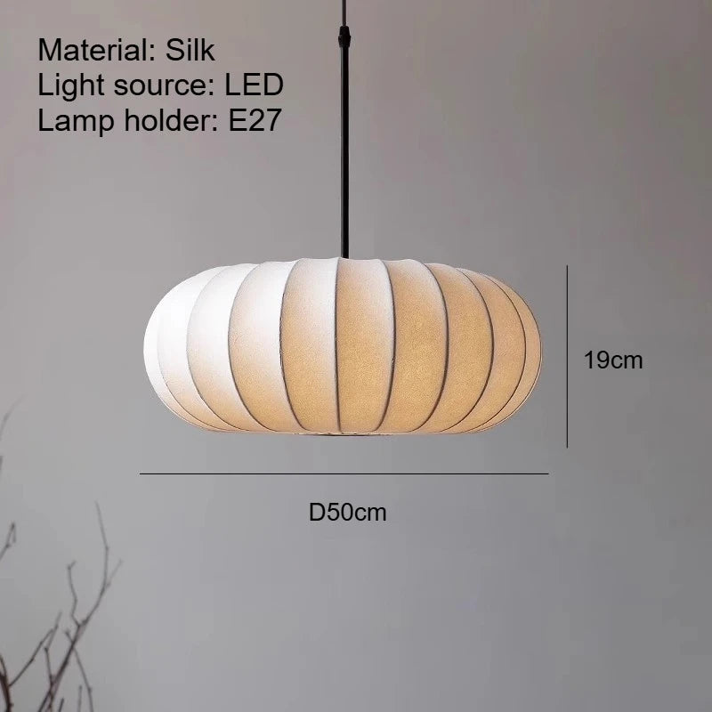 Nordic Simple White Silk LED Pendant Light - Modern Textile Ceiling Hanging Lamp Fixture for Dining Table, Coffee Table, Tea Room & Bedroom