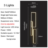 Large Modern Chandelier For Staircase Led Home Decors Hanging Lamp Black /Gold Indoor Lighting Luxury Creative Rectangle Luster's