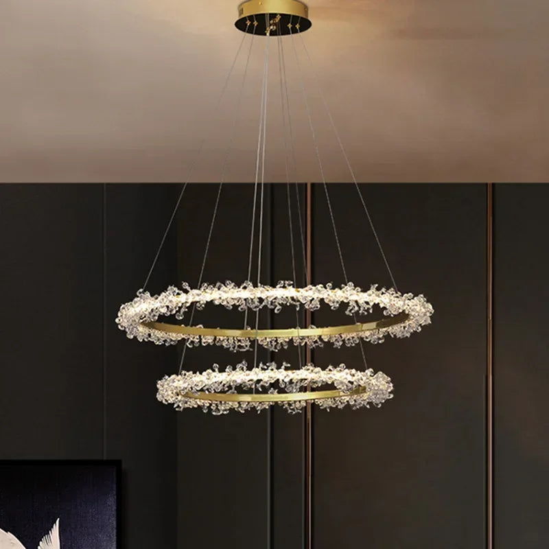 French Light Luxury Lamps Modern Minimalist Living Room Diningroom Bedroom Lighting Internet Celebrity Ring  Crystal Pendant