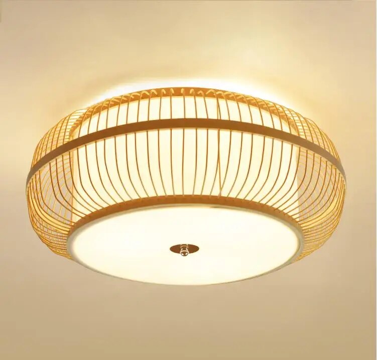 Style Chandelier Bamboo Wood Ceiling Lamp Surface Mounted Large Size Living Room Bedroom Luster Luminaire 45 50 60 cm