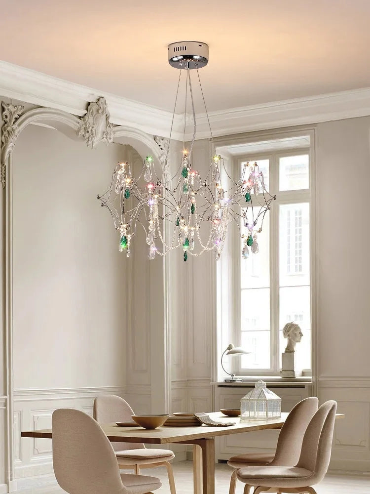 French Luxury Green Crystal Led Chandeliers Romantic Art Dining Room Decor  Pendant Light Lighting Bedroom Hanging Lamp Fixtures