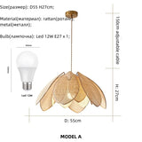 Dining Room Rattan Petal E27 Chandelier Nordic Wabi Sabi Led Pendant Lights Modern Simple Foyer Suspend Lamp Bedroom Lamparas