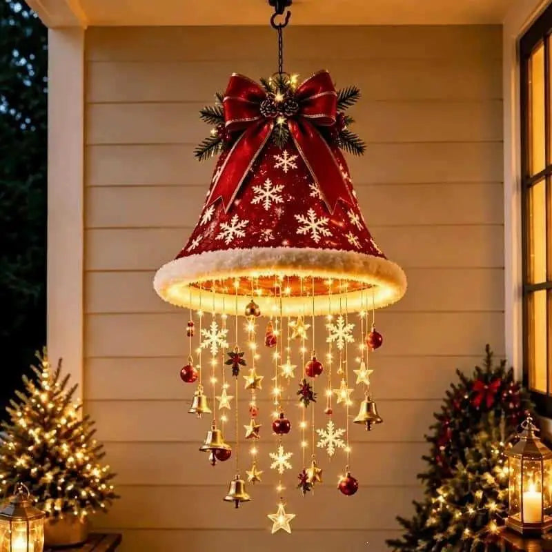 Cute Santa Hat Hanging LED String Light Christmas Decor Lamp Tassel Star Bell Pendants Holiday Party Home Wall Hanging Ornament
