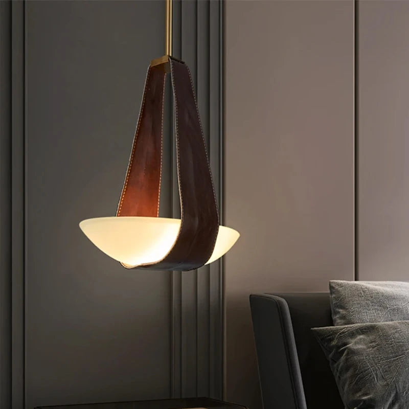 Nordic Designer Leather Ceiling Chandelier Dining Room Kitchen Bar Table Coffee LED Pendant Lamp Home Deco Bedroom Bedside Light
