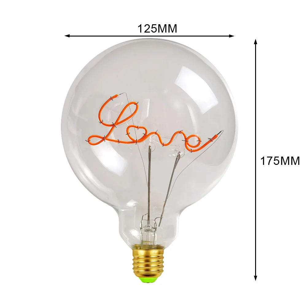 LOVE G125 220V 4W Dimmable Pink Red Yellow Edison Bulb Neon Letter Light Transparent Desk Light Ambient Light