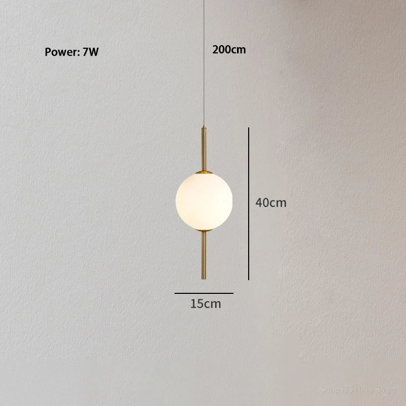 Nordic Glass Ball LED Pendant Lights Bedroom Bedside Hanging Lights Fixture Long Design Lighting Nordic Ceiling Chandeliers