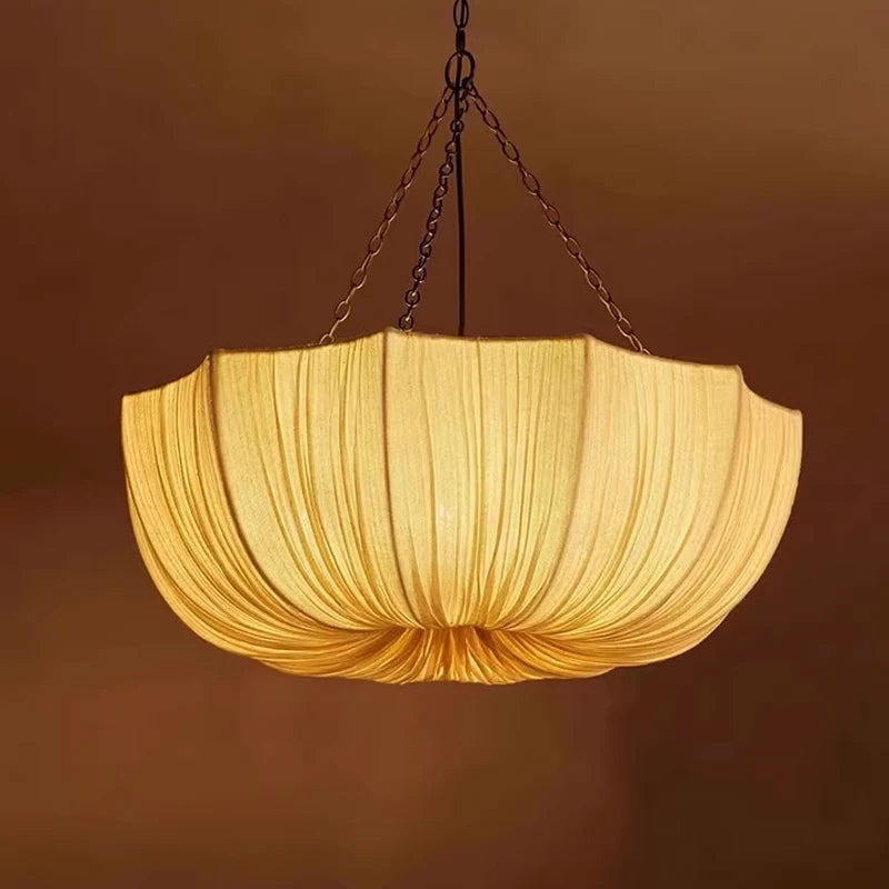 Nordic Minimalist Wabi-Sabi Fabric Chandelier - Soft Textile Pendant Lamp Fixture for Living Room, Dining Room, Bedroom & Bar