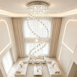 Luxury Spiral K9 Crystal Pendant Light Long Star Crystal Chandelier For Duplex Stairwell Villa Entrance Indoor LED Lighting