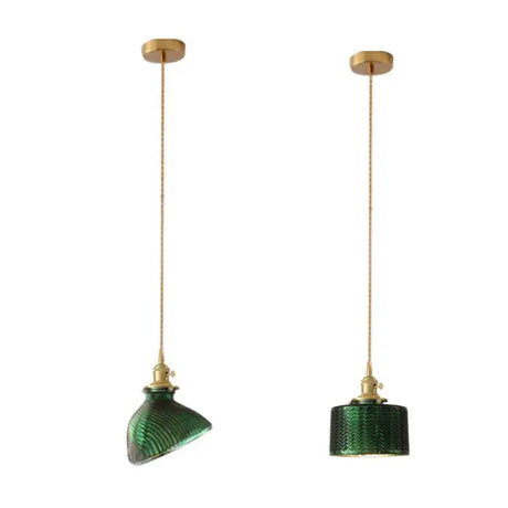 Modern LOFT E27 pure copper lamp holder chandelier simple green glass lamp kitchen living room bedroom bar indoor chandelier