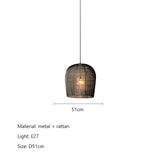 Modern Creative Led Pendant Lamp Handmade Rattan Bedside Dining Room Bar Chandelier Bedroom Bedside Lamp Hanging Light Fixture