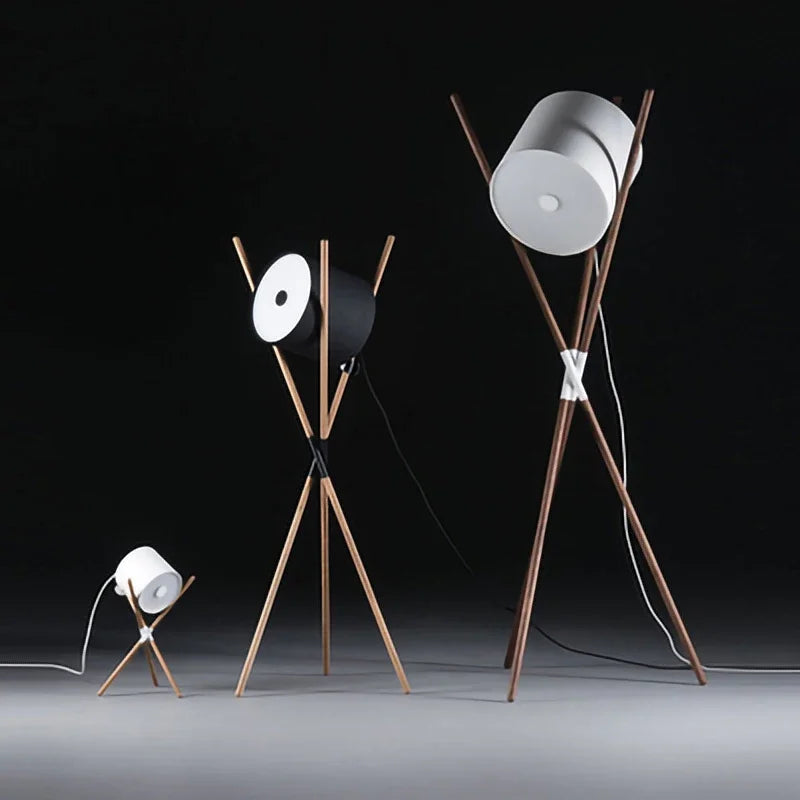 Modern Walnut Triangular Floor Lamp Drum Vertical Solid Wood Study Bedroom Bedside Table Living Room Home LED High-end Deco