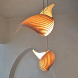 Japanese Style Duplex Staircase Chandelier Handmade Pleated Finish Wood Hanging Lights for Dining Bedroom Staircase Fixture