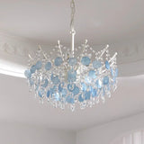 LED French Medieval Pendant Light Style Luxury Blue Crystal Chandelier for Villa Living Room Bedroom Hallway Ceiling Lamp