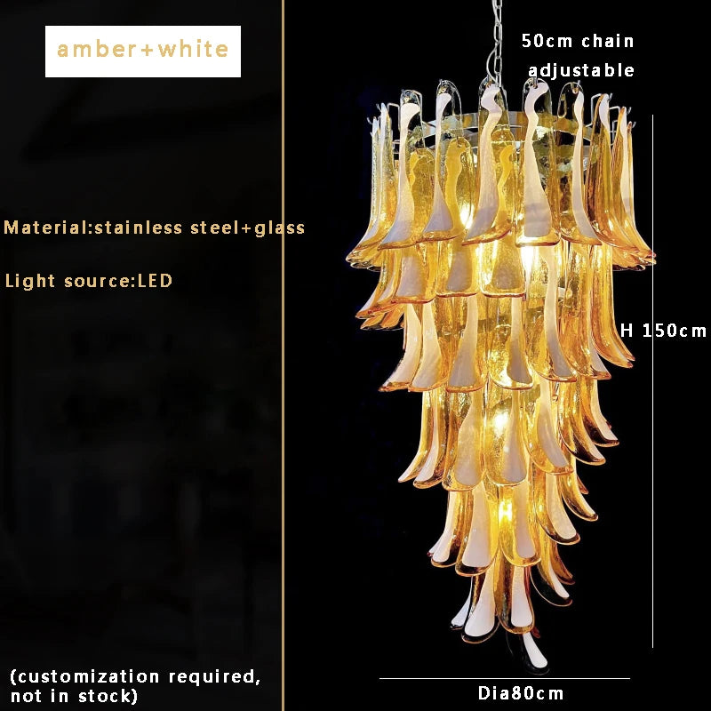 Pink White Large Ceiling Pendant Light Home-appliance High Ceiling Glass Hanging Lamp Lustres Foyer Lighting Extremely Expensive